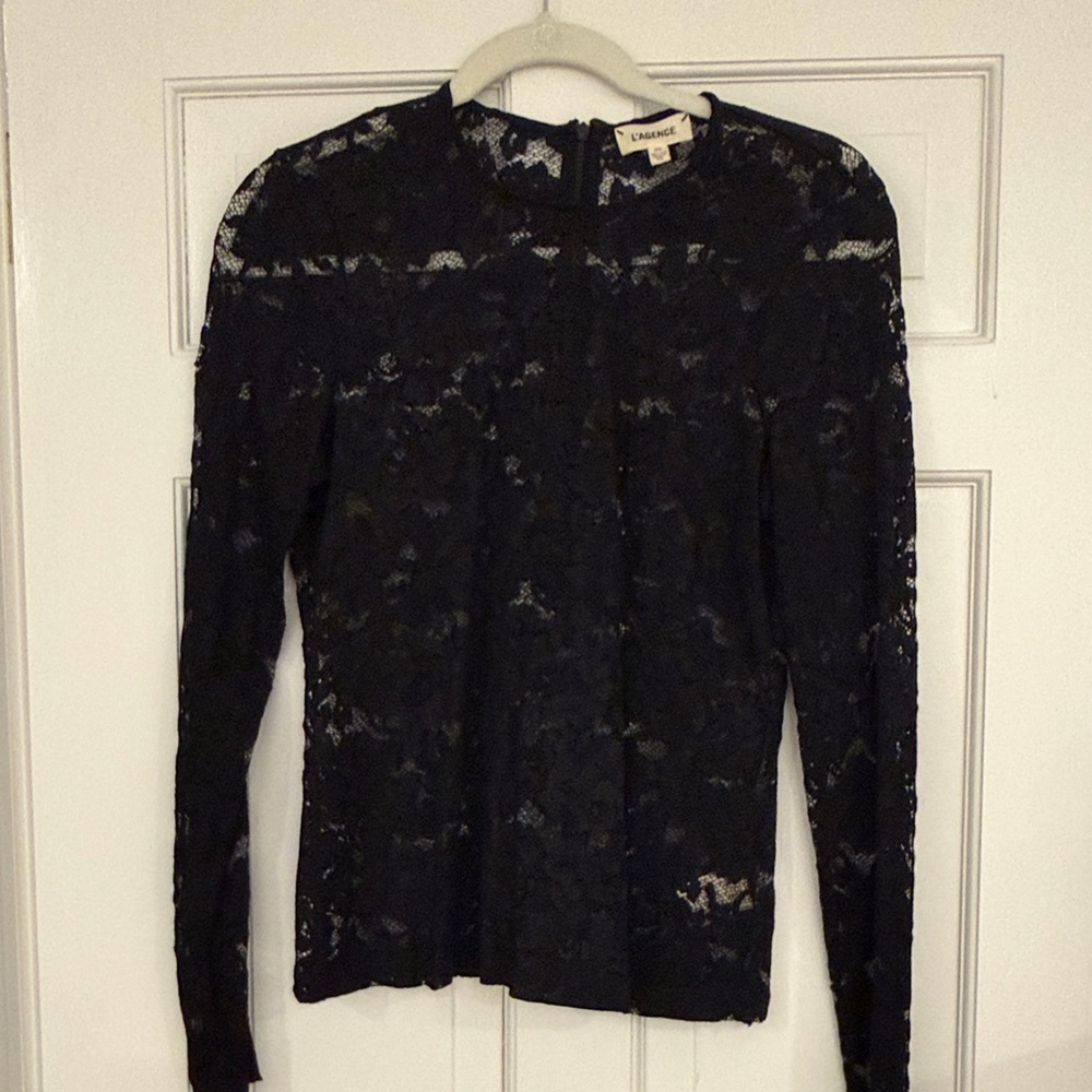 L'AGENCE Black Lace Blouse